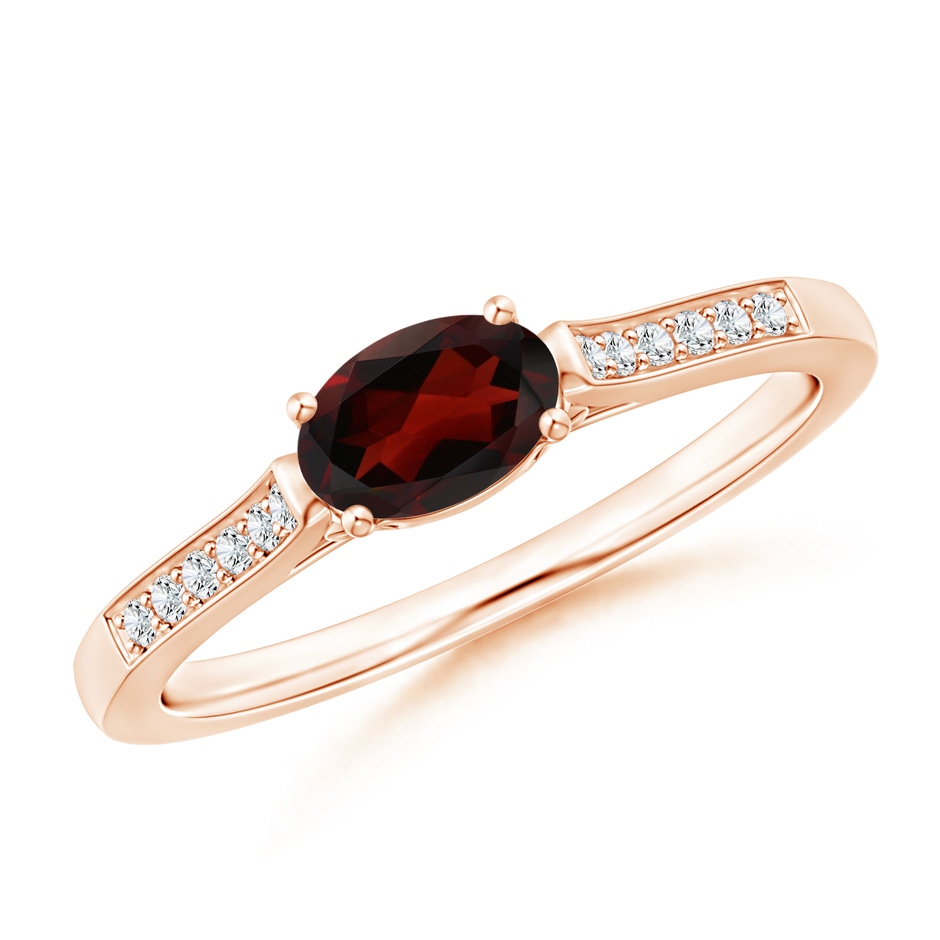 6x4mm AA East-West Oval Garnet Solitaire Ring with Diamonds in Rose Gold 