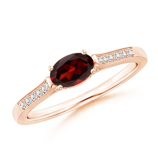 6x4mm AAA East-West Oval Garnet Solitaire Ring with Diamonds in Rose Gold