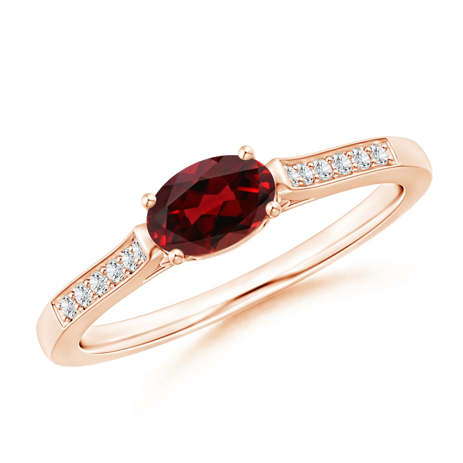 6x4mm AAAA East-West Oval Garnet Solitaire Ring with Diamonds in Rose Gold 
