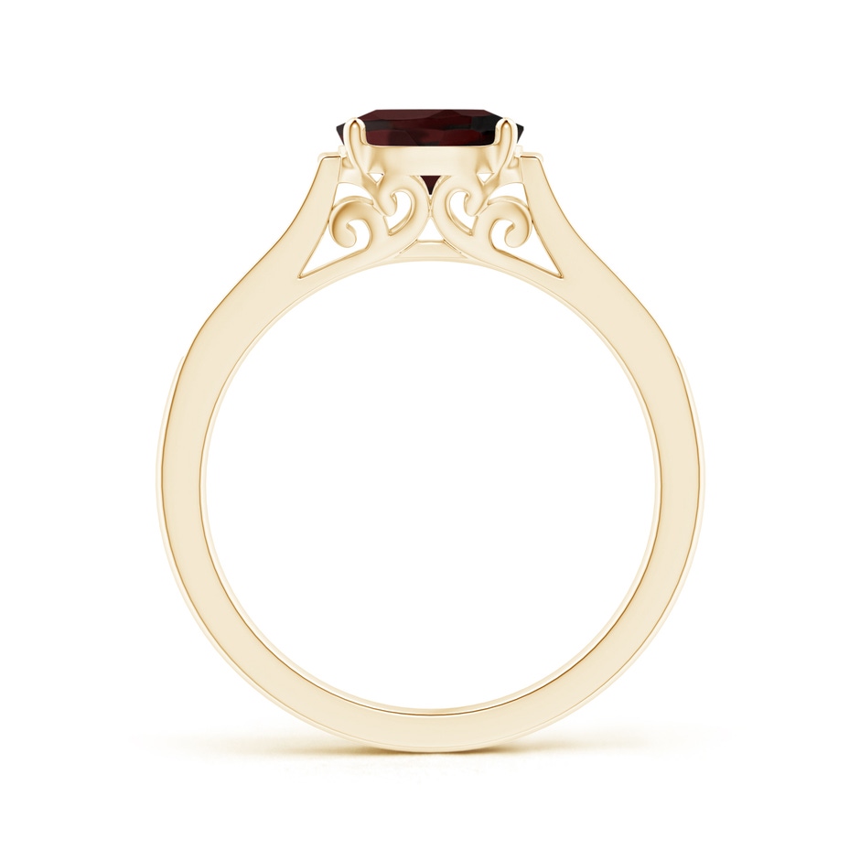 7x5mm A East-West Oval Garnet Solitaire Ring with Diamonds in Yellow Gold side 1