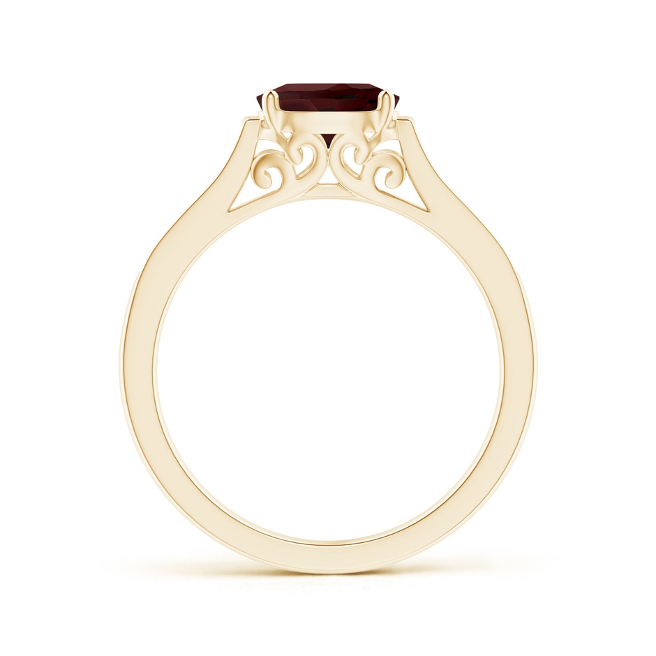 7x5mm AA East-West Oval Garnet Solitaire Ring with Diamonds in Yellow Gold side 1