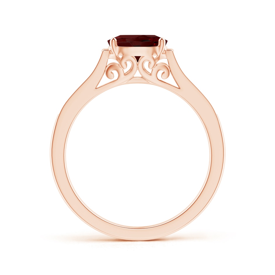 7x5mm AAA East-West Oval Garnet Solitaire Ring with Diamonds in Rose Gold side 1