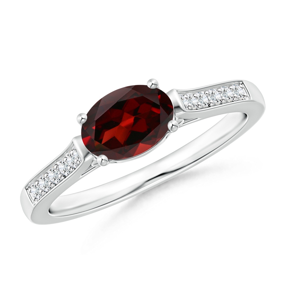 7x5mm AAA East-West Oval Garnet Solitaire Ring with Diamonds in White Gold 