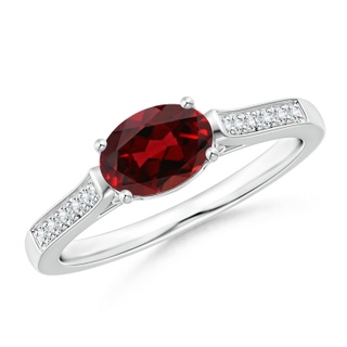 7x5mm AAAA East-West Oval Garnet Solitaire Ring with Diamonds in P950 Platinum