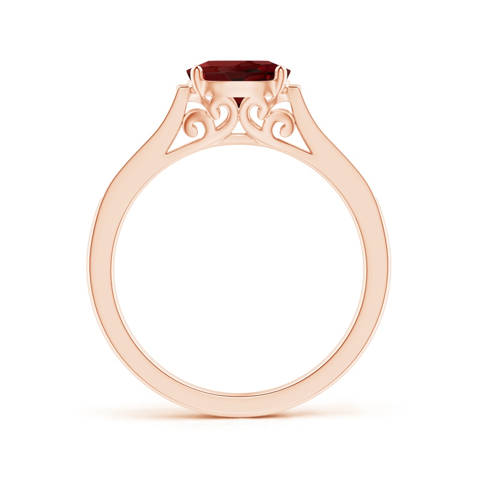 7x5mm AAAA East-West Oval Garnet Solitaire Ring with Diamonds in Rose Gold side 1