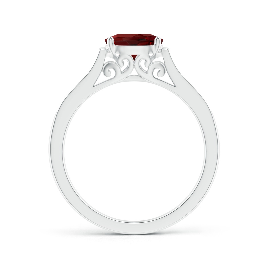 7x5mm AAAA East-West Oval Garnet Solitaire Ring with Diamonds in White Gold side 1