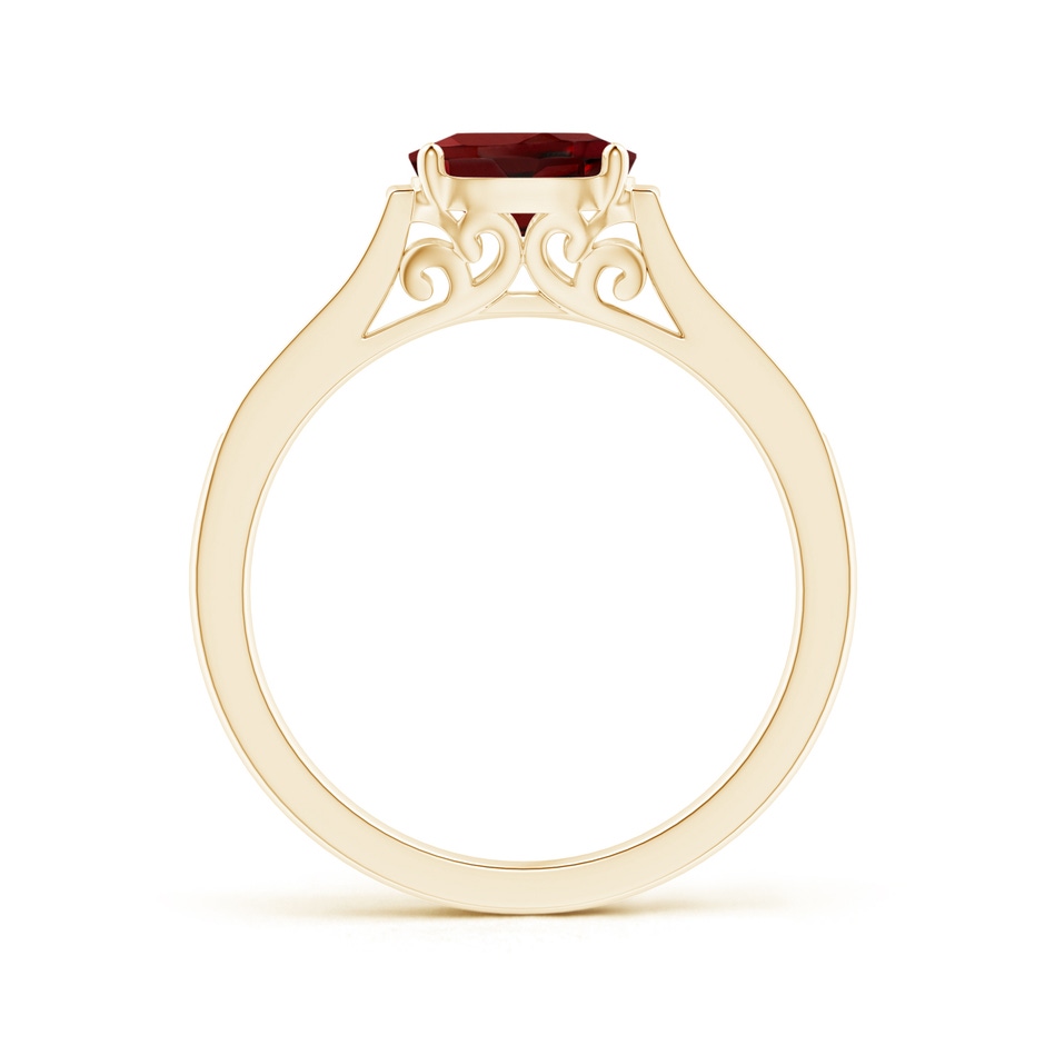 7x5mm AAAA East-West Oval Garnet Solitaire Ring with Diamonds in Yellow Gold side 1