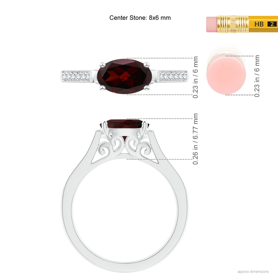 8x6mm A East-West Oval Garnet Solitaire Ring with Diamonds in P950 Platinum ruler