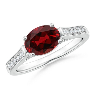 8x6mm AAAA East-West Oval Garnet Solitaire Ring with Diamonds in P950 Platinum