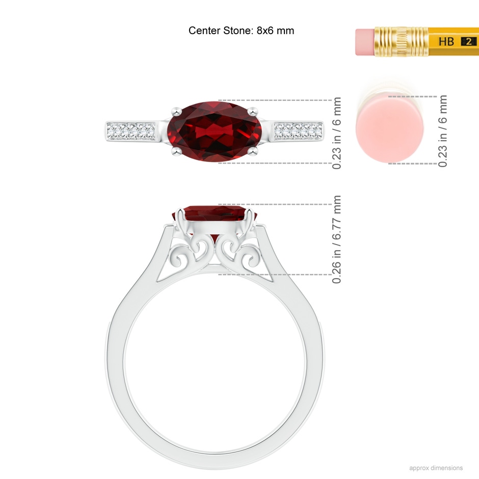 8x6mm AAAA East-West Oval Garnet Solitaire Ring with Diamonds in P950 Platinum ruler