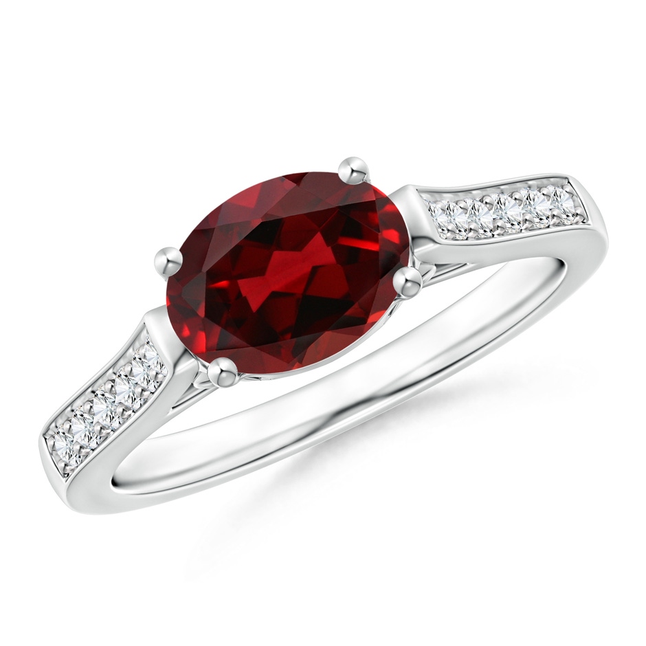8x6mm AAAA East-West Oval Garnet Solitaire Ring with Diamonds in White Gold 