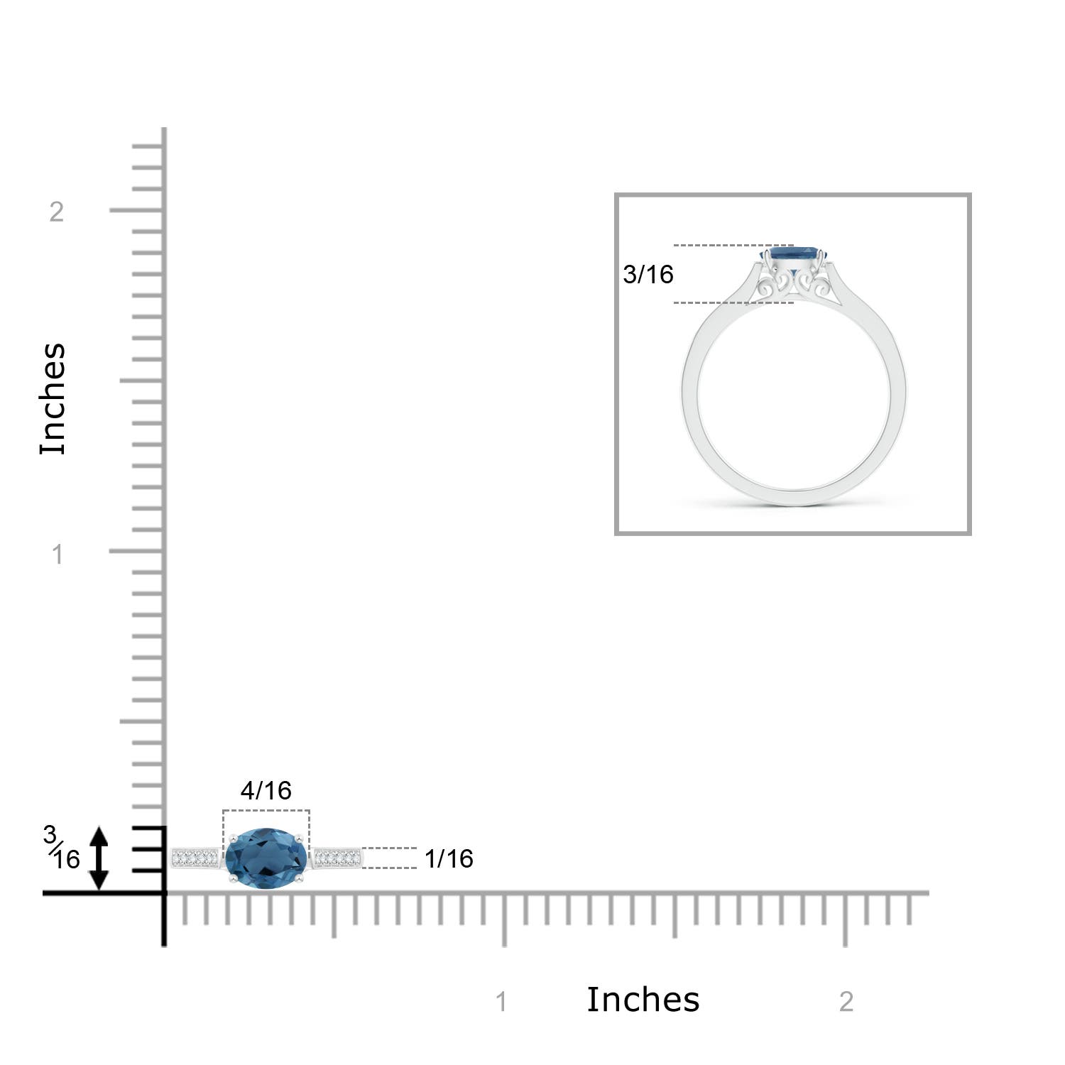 A - London Blue Topaz / 0.64 CT / 14 KT White Gold