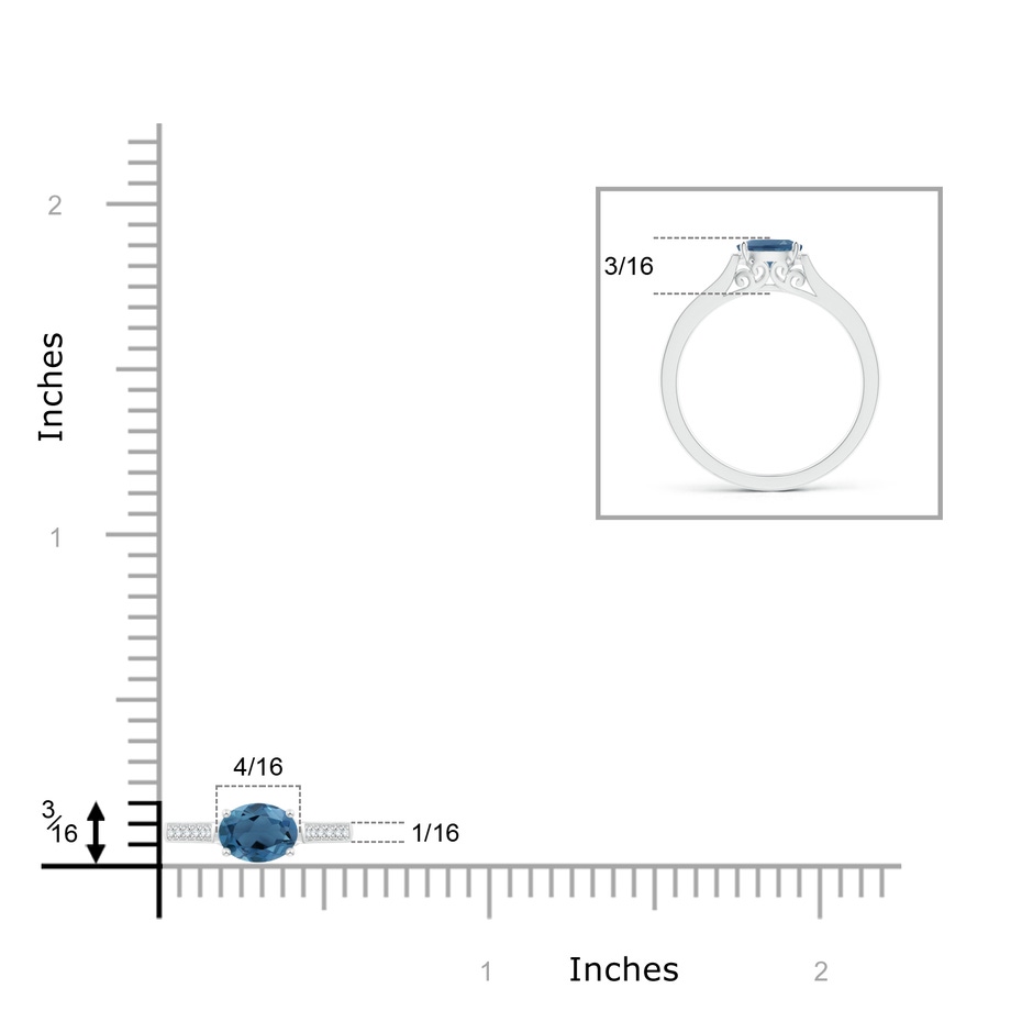 6x4mm A East-West Oval London Blue Topaz Solitaire Ring with Diamonds in White Gold product image