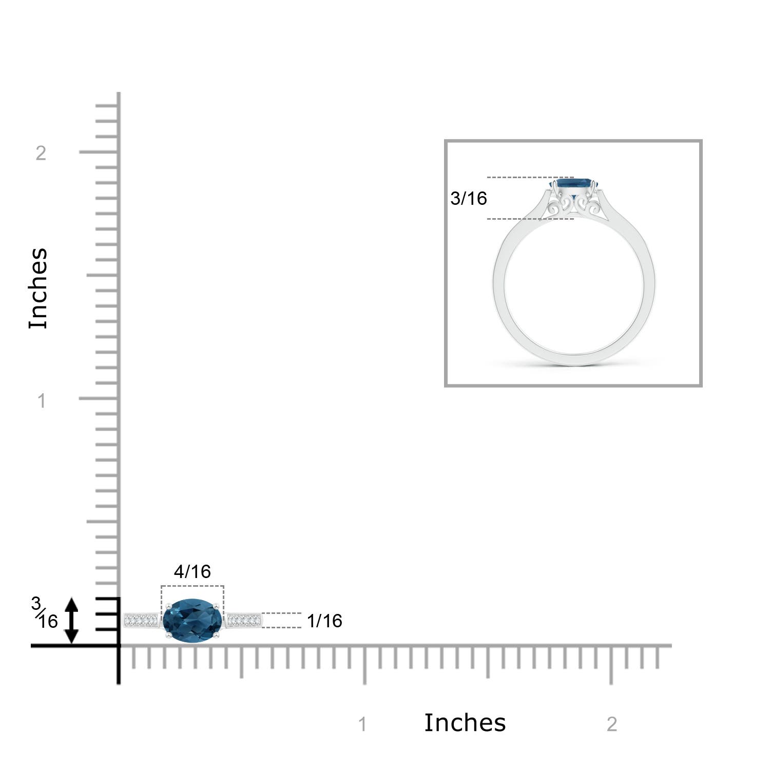 AA - London Blue Topaz / 0.64 CT / 14 KT White Gold