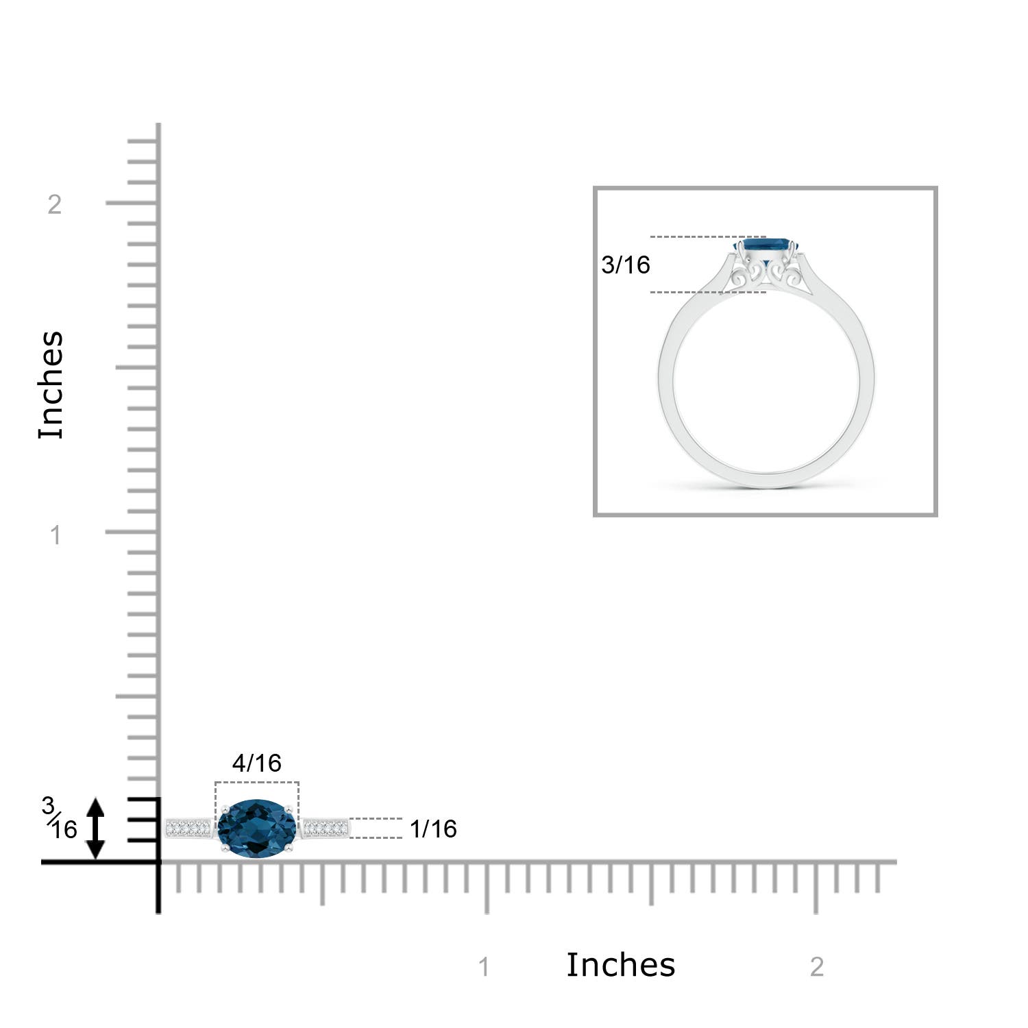 AAA - London Blue Topaz / 0.64 CT / 14 KT White Gold