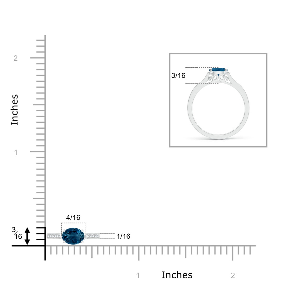 6x4mm AAAA East-West Oval London Blue Topaz Solitaire Ring with Diamonds in P950 Platinum product image