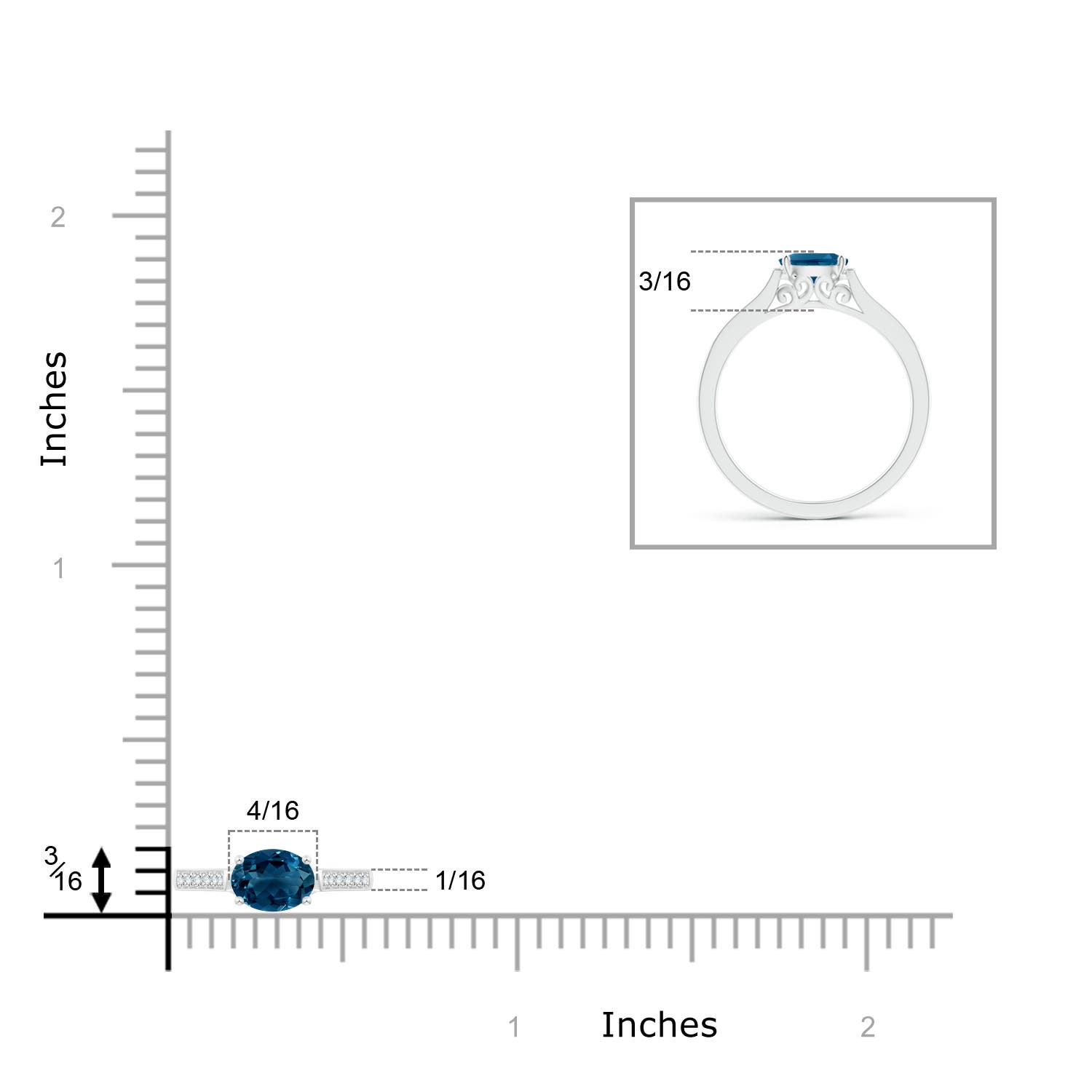 AAAA - London Blue Topaz / 0.64 CT / 14 KT White Gold