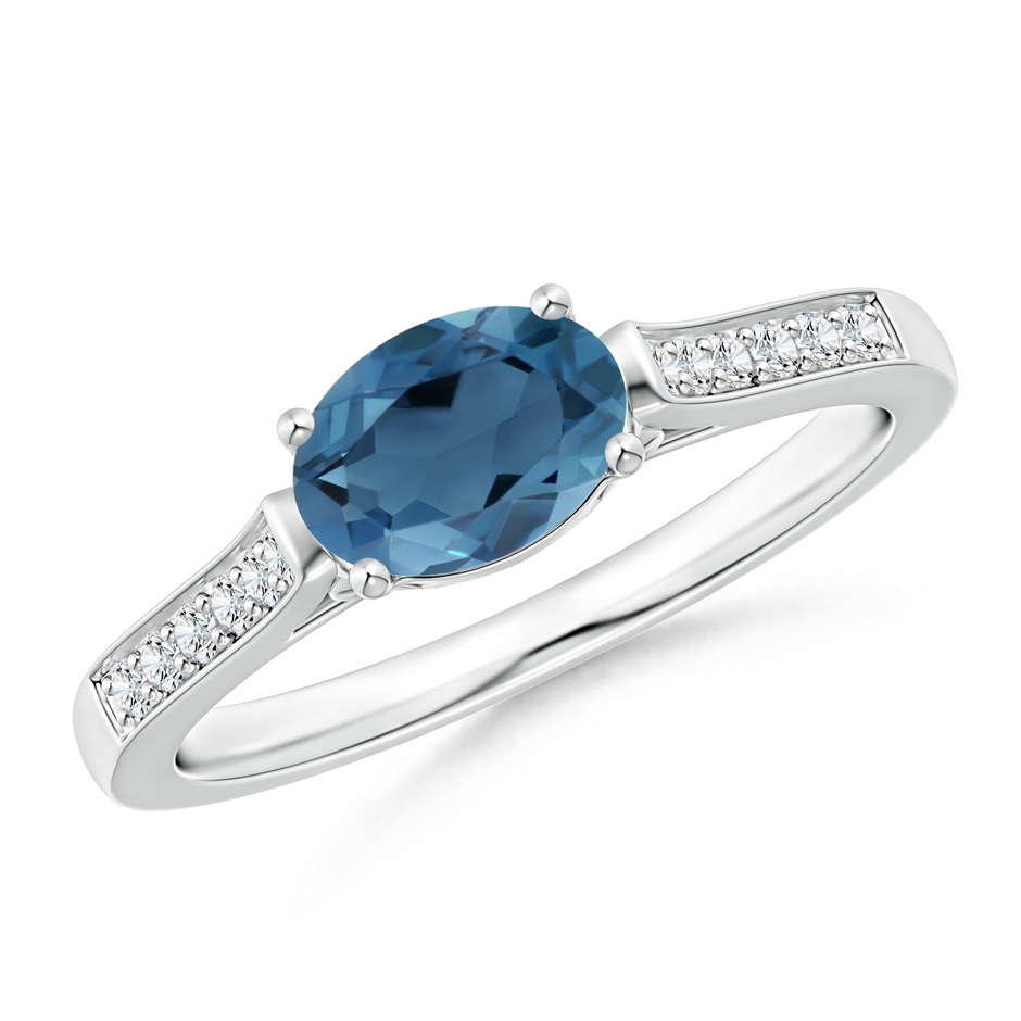 7x5mm A East-West Oval London Blue Topaz Solitaire Ring with Diamonds in P950 Platinum 