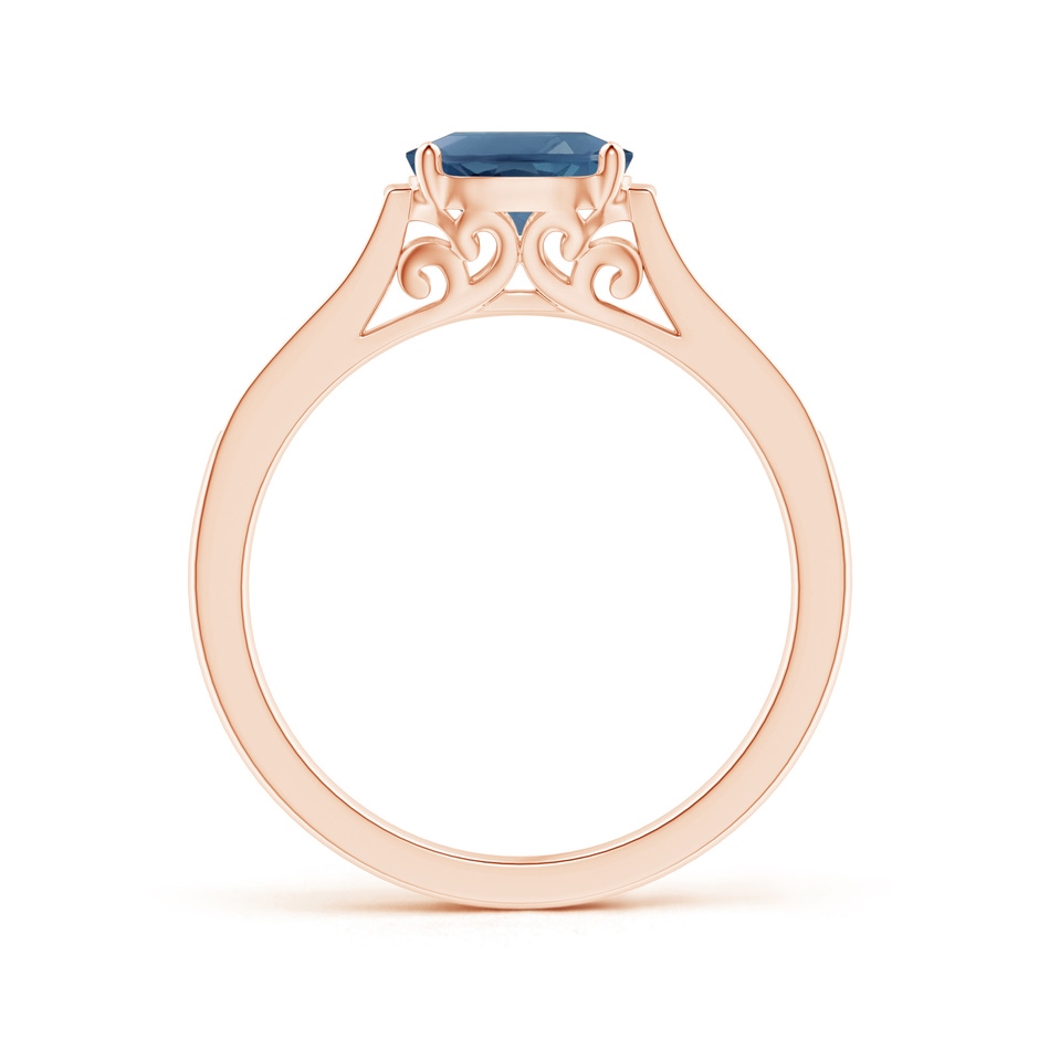 7x5mm A East-West Oval London Blue Topaz Solitaire Ring with Diamonds in Rose Gold product image
