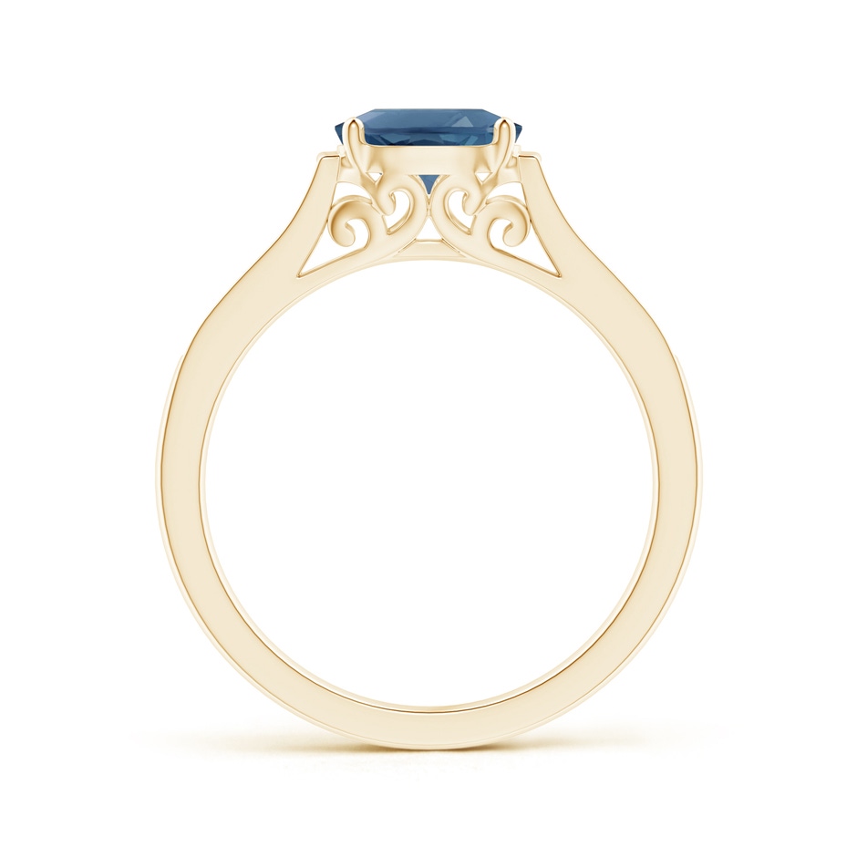 7x5mm A East-West Oval London Blue Topaz Solitaire Ring with Diamonds in Yellow Gold product image