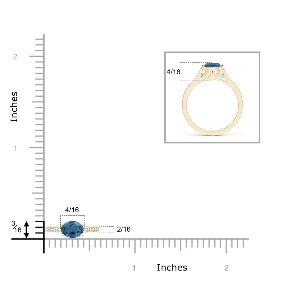 7x5mm A East-West Oval London Blue Topaz Solitaire Ring with Diamonds in Yellow Gold product image