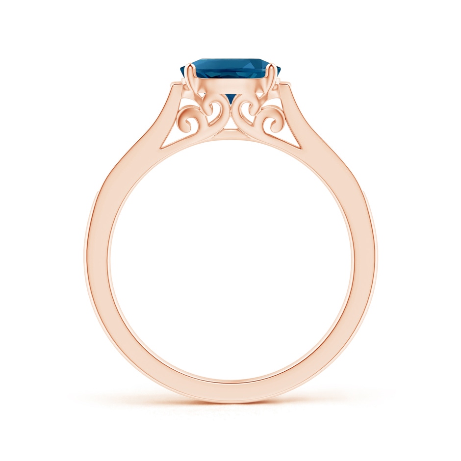 7x5mm AAAA East-West Oval London Blue Topaz Solitaire Ring with Diamonds in Rose Gold product image