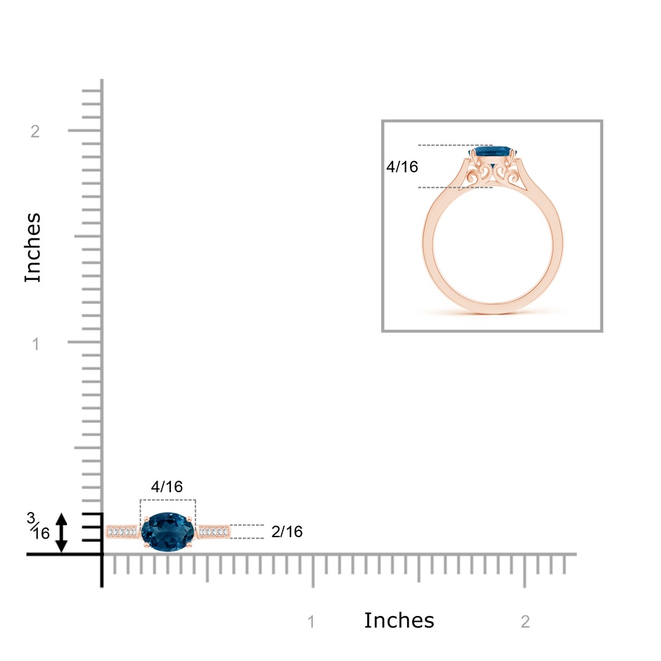 7x5mm AAAA East-West Oval London Blue Topaz Solitaire Ring with Diamonds in Rose Gold product image
