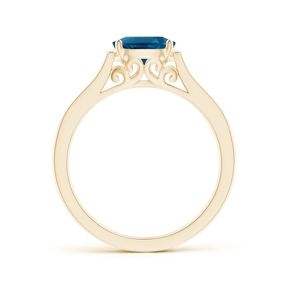 7x5mm AAAA East-West Oval London Blue Topaz Solitaire Ring with Diamonds in Yellow Gold product image