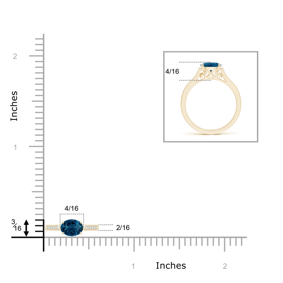 7x5mm AAAA East-West Oval London Blue Topaz Solitaire Ring with Diamonds in Yellow Gold product image