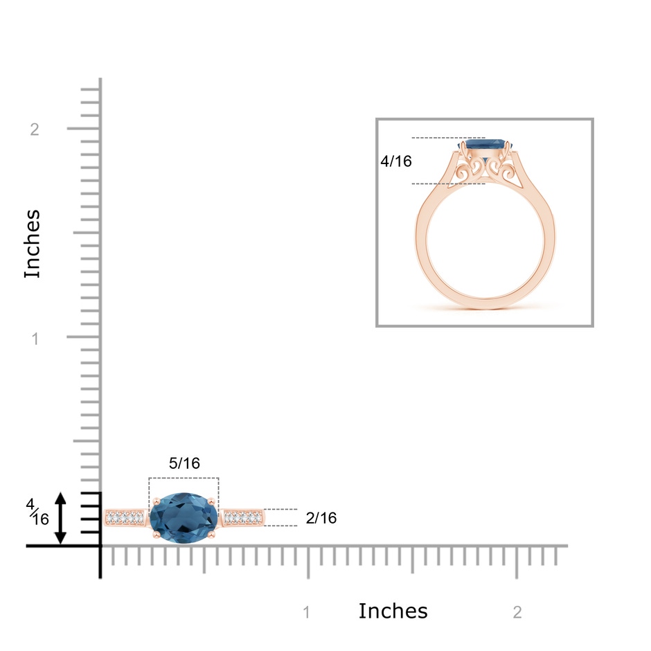 8x6mm A East-West Oval London Blue Topaz Solitaire Ring with Diamonds in Rose Gold product image
