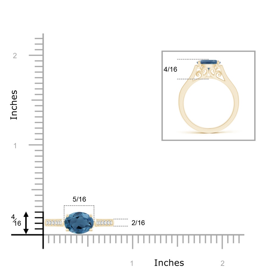 8x6mm A East-West Oval London Blue Topaz Solitaire Ring with Diamonds in Yellow Gold product image