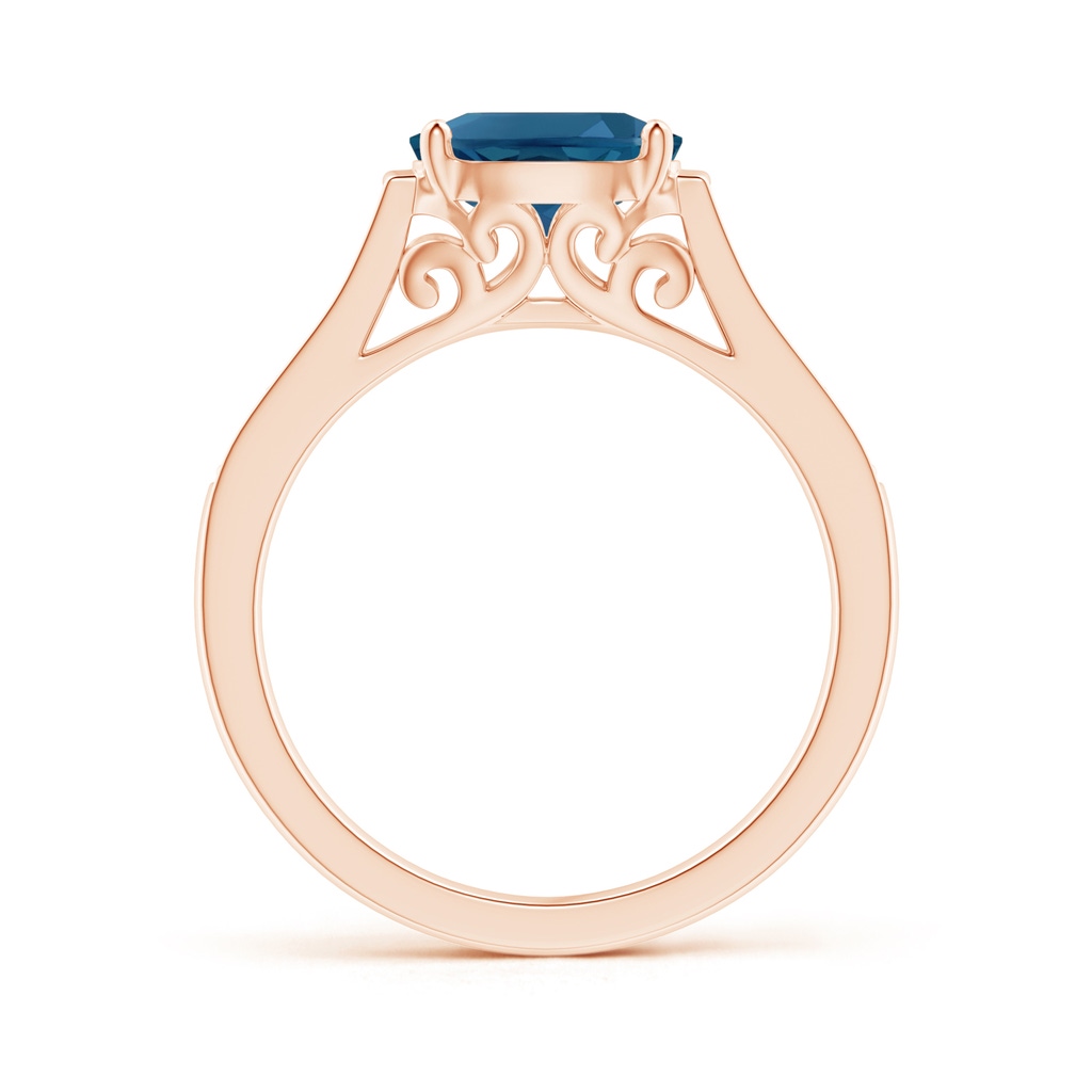 8x6mm AAA East-West Oval London Blue Topaz Solitaire Ring with Diamonds in Rose Gold Product Image