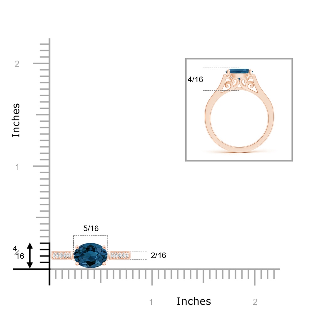 8x6mm AAA East-West Oval London Blue Topaz Solitaire Ring with Diamonds in Rose Gold Product Image