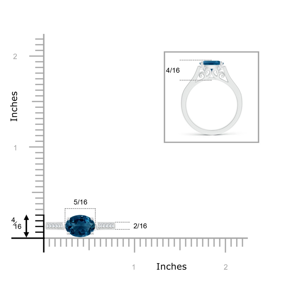 8x6mm AAAA East-West Oval London Blue Topaz Solitaire Ring with Diamonds in White Gold product image