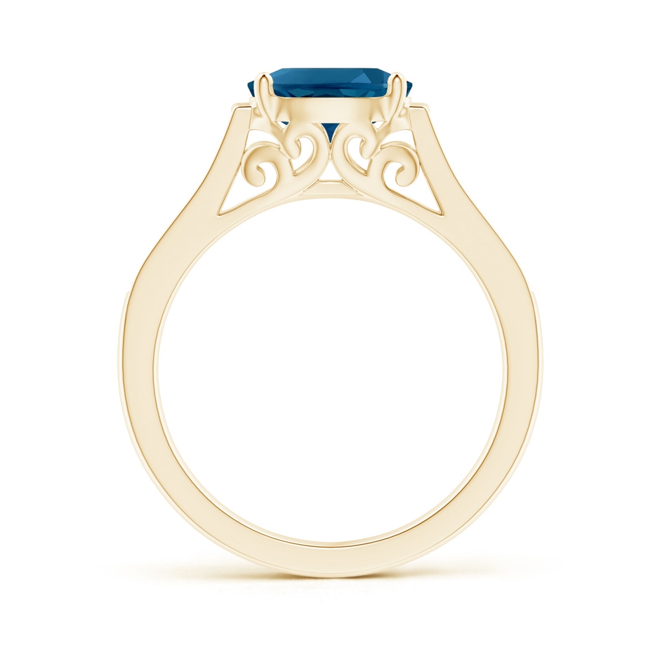 8x6mm AAAA East-West Oval London Blue Topaz Solitaire Ring with Diamonds in Yellow Gold product image