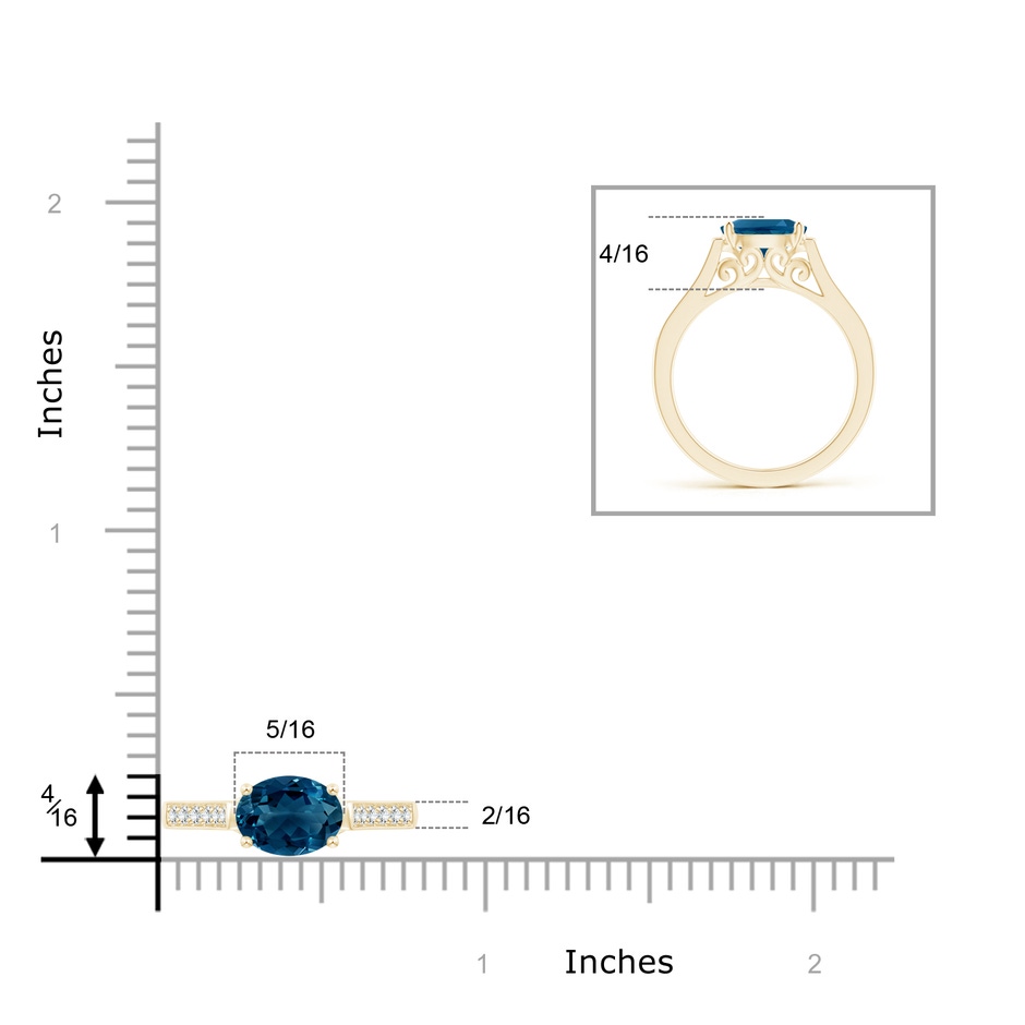 8x6mm AAAA East-West Oval London Blue Topaz Solitaire Ring with Diamonds in Yellow Gold product image