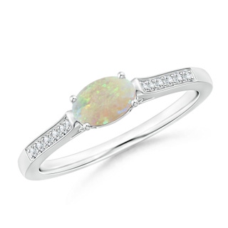 6x4mm AAA East-West Oval Opal Solitaire Ring with Diamonds in 9K White Gold