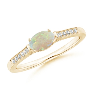 6x4mm AAA East-West Oval Opal Solitaire Ring with Diamonds in 9K Yellow Gold