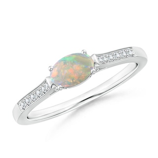 6x4mm AAAA East-West Oval Opal Solitaire Ring with Diamonds in 9K White Gold