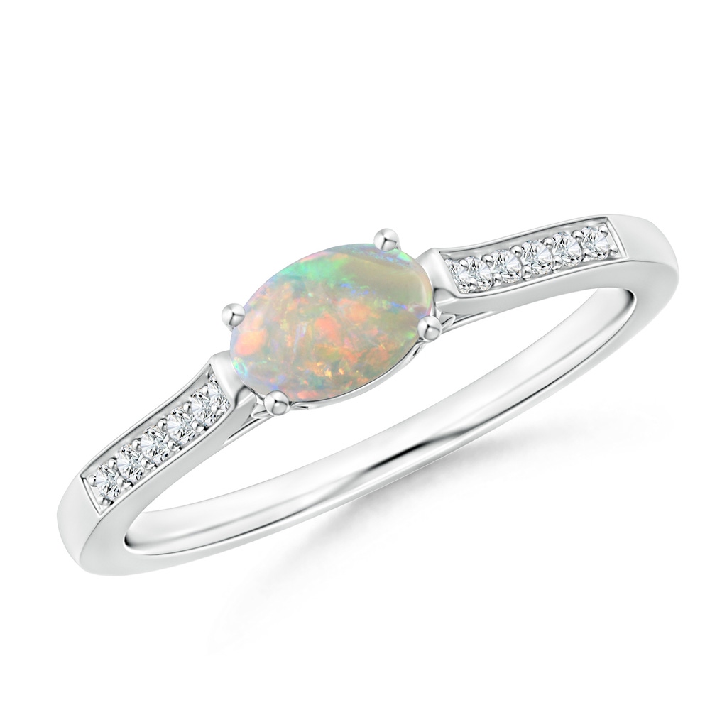 6x4mm AAAA East-West Oval Opal Solitaire Ring with Diamonds in P950 Platinum