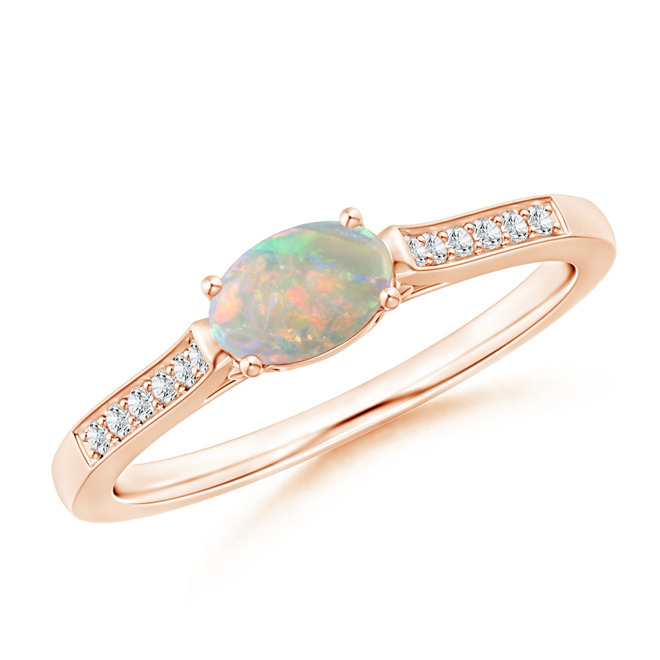 6x4mm AAAA East-West Oval Opal Solitaire Ring with Diamonds in Rose Gold 