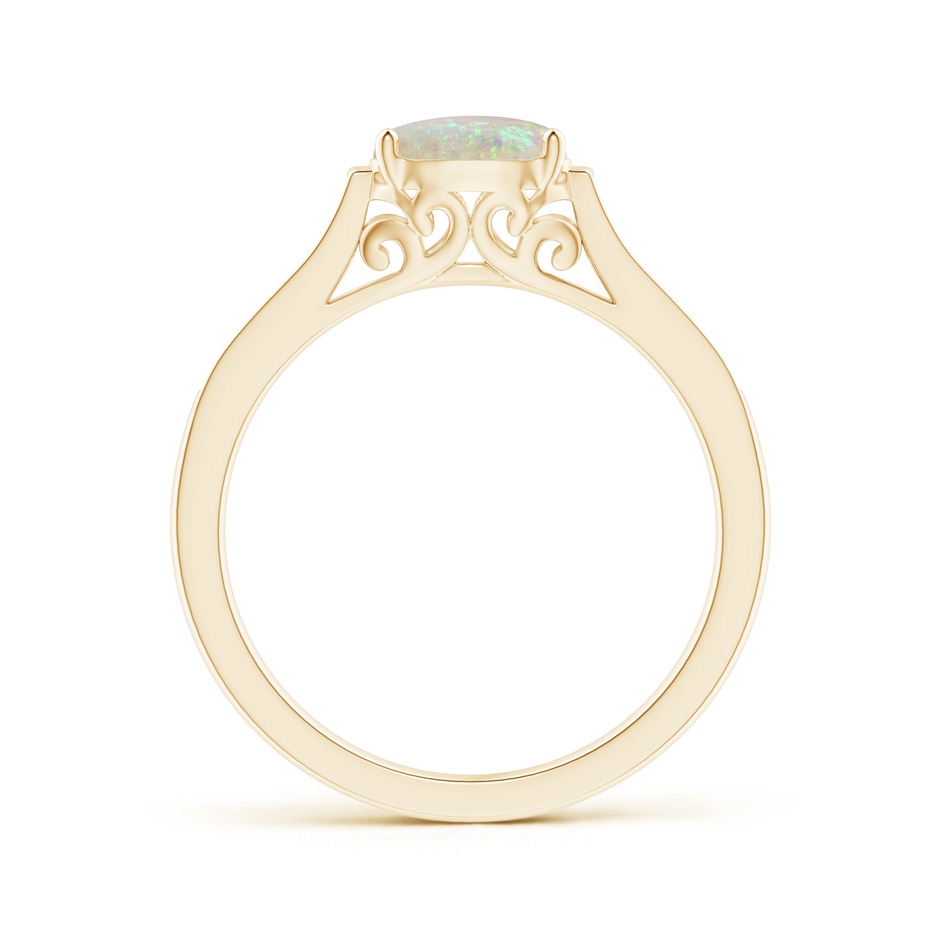 7x5mm AAA East-West Oval Opal Solitaire Ring with Diamonds in Yellow Gold product image