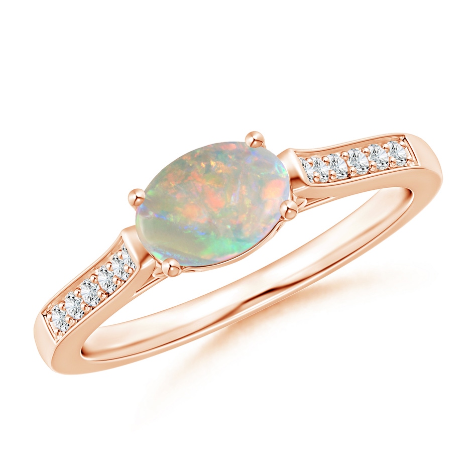 7x5mm AAAA East-West Oval Opal Solitaire Ring with Diamonds in Rose Gold 