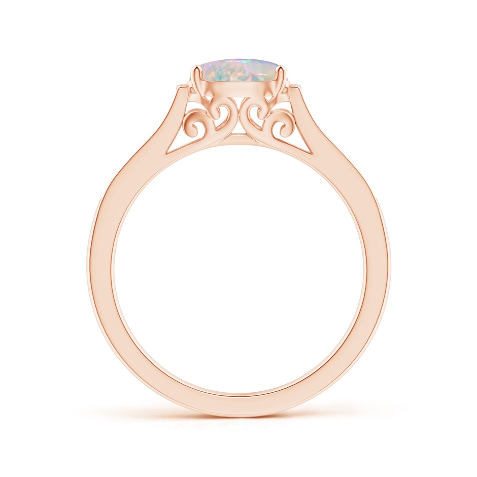 7x5mm AAAA East-West Oval Opal Solitaire Ring with Diamonds in Rose Gold product image