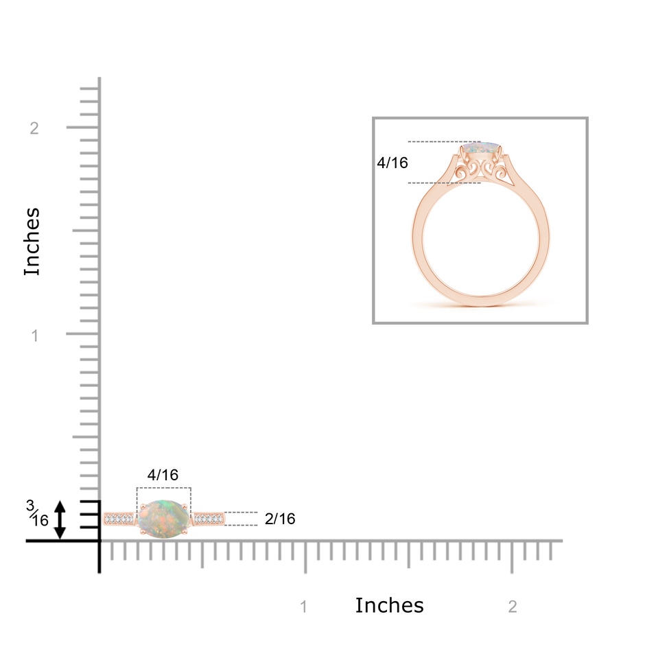 7x5mm AAAA East-West Oval Opal Solitaire Ring with Diamonds in Rose Gold product image
