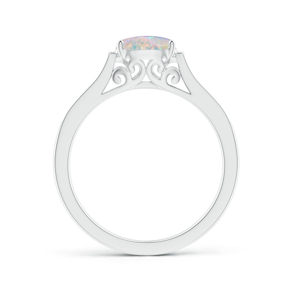 7x5mm AAAA East-West Oval Opal Solitaire Ring with Diamonds in White Gold product image