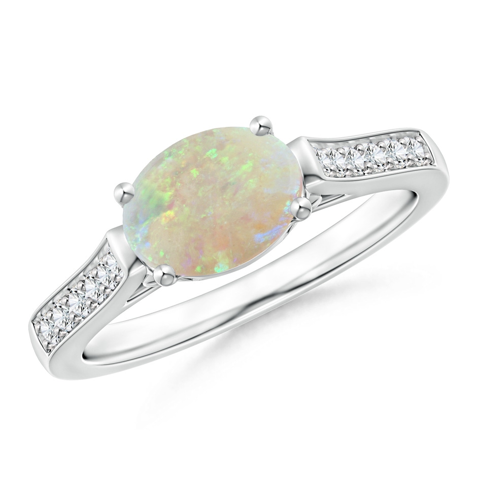 8x6mm AAA East-West Oval Opal Solitaire Ring with Diamonds in P950 Platinum 