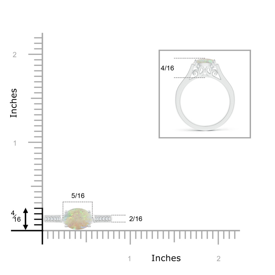 8x6mm AAA East-West Oval Opal Solitaire Ring with Diamonds in White Gold product image