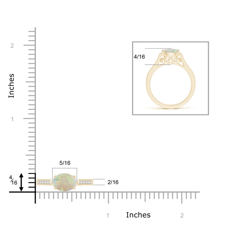 8x6mm AAA East-West Oval Opal Solitaire Ring with Diamonds in Yellow Gold product image