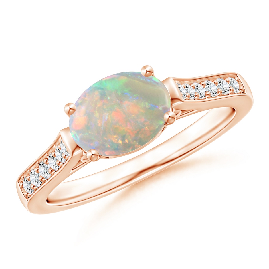 8x6mm AAAA East-West Oval Opal Solitaire Ring with Diamonds in 10K Rose Gold 